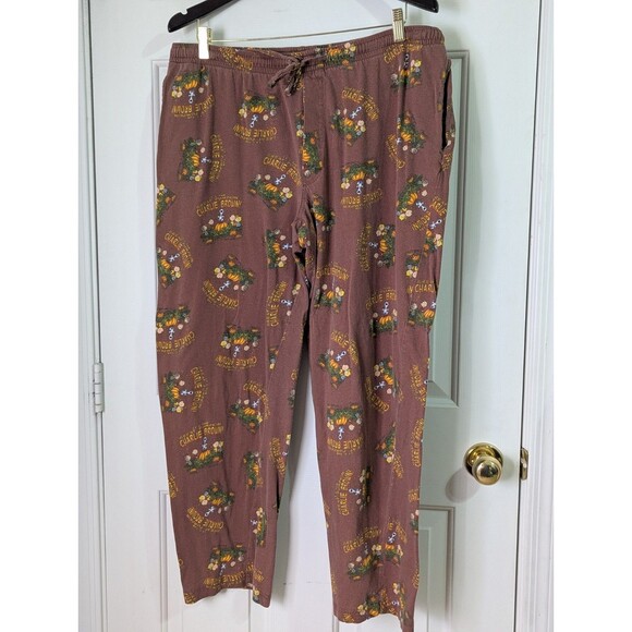 VTG Charlie Brown Great Pumpkin Pajama Pants Mens Large Brown Drawstring Pocket - Picture 1 of 7
